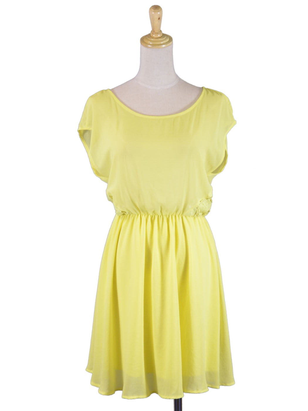 Vestido de verano de gasa con cintura elástica y detalle de encaje lateral con destellos de limón