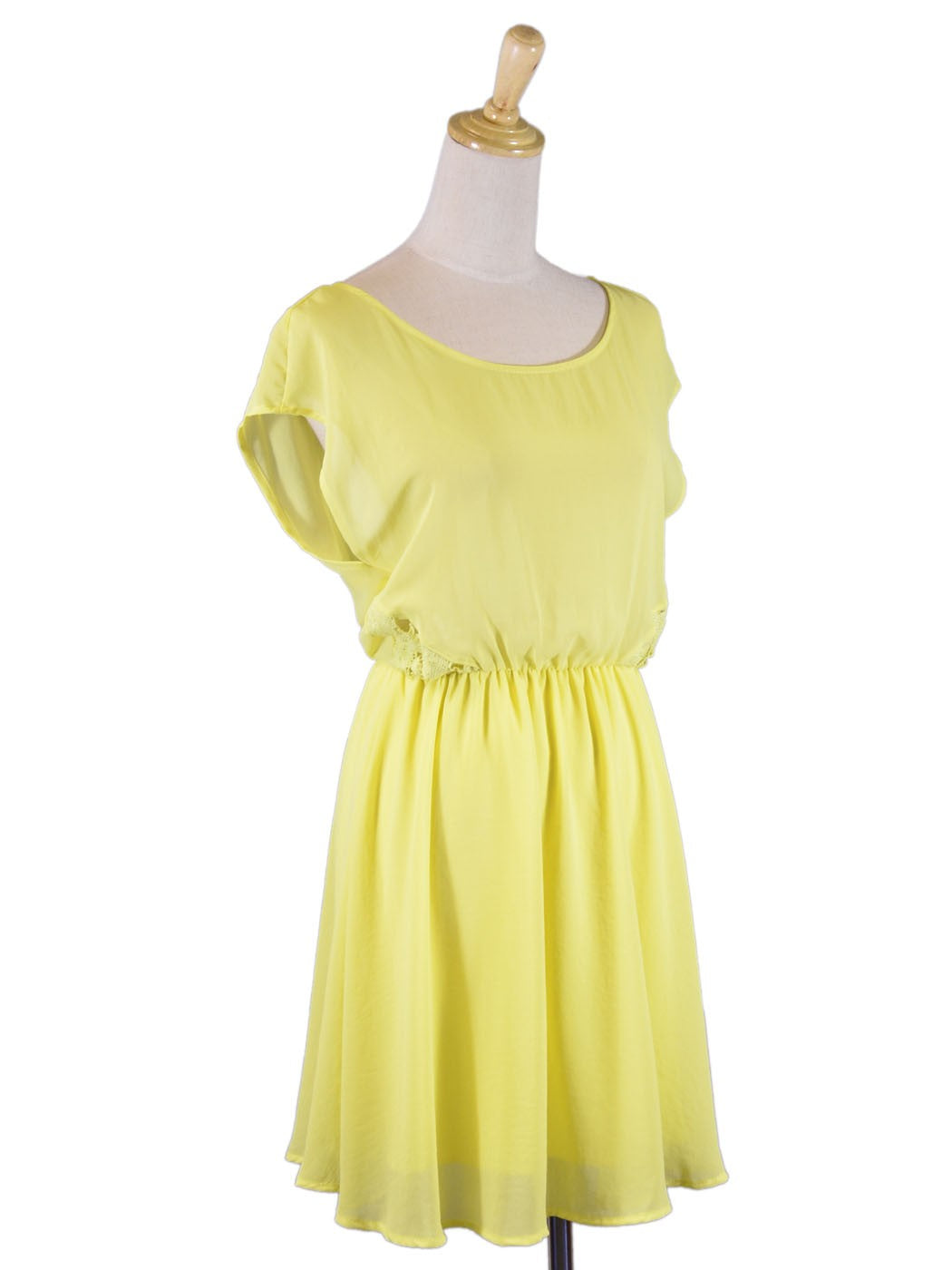 Vestido de verano de gasa con cintura elástica y detalle de encaje lateral con destellos de limón