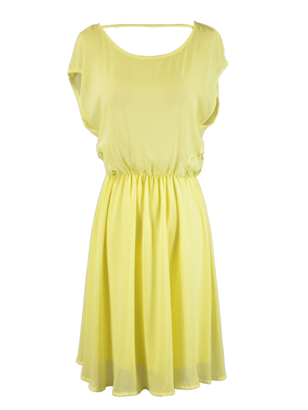Vestido de verano de gasa con cintura elástica y detalle de encaje lateral con destellos de limón