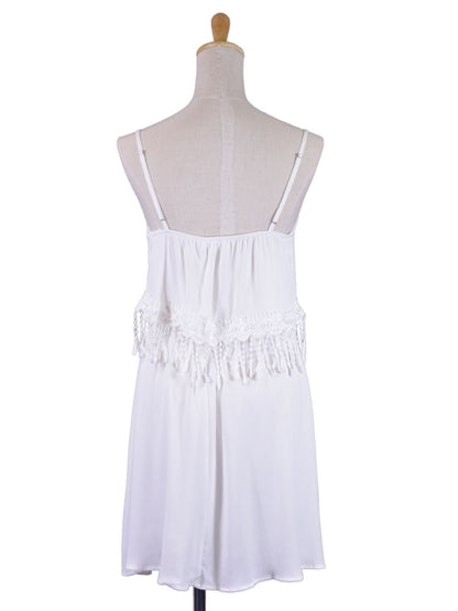 Lush Modern Flapper Inspired Cluny Fringe Trimmed Woven Bridal Party Dress