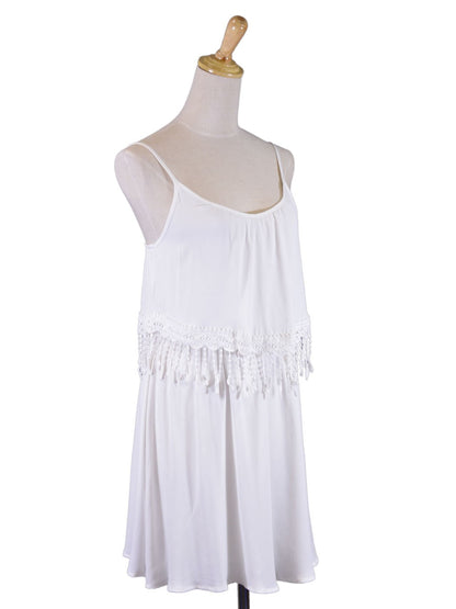 Lush Modern Flapper Inspired Cluny Fringe Trimmed Woven Bridal Party Dress