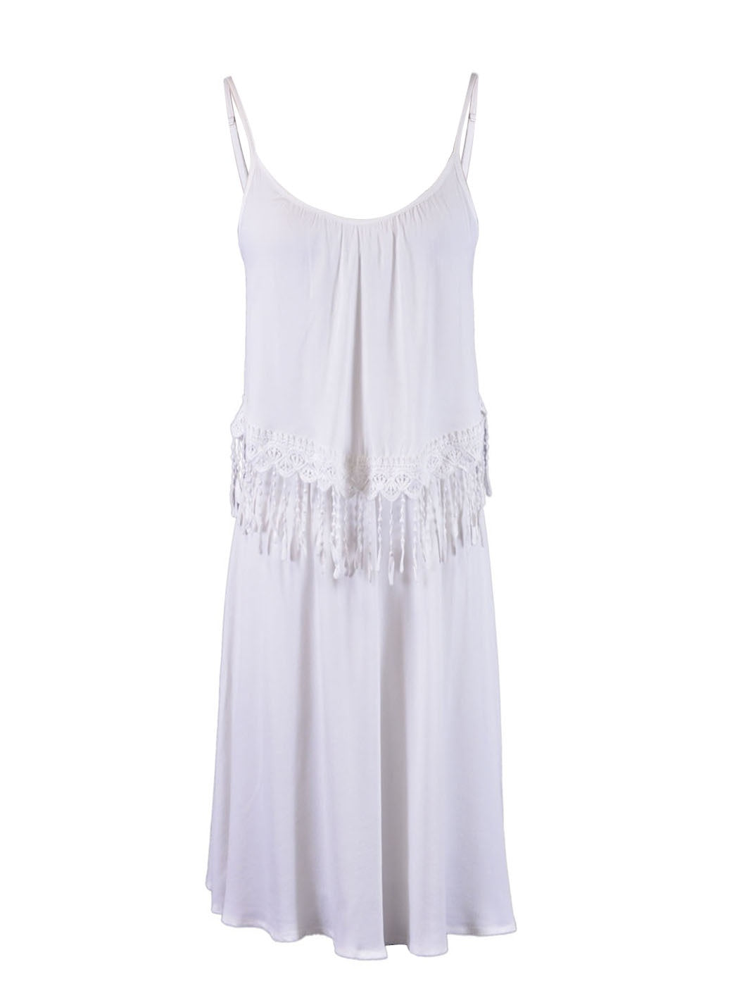 Vestido de novia tejido con ribete de flecos y estilo Cluny inspirado en los años 50