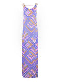 Vestido largo de gasa con estampado abstracto en forma de U, de crochet, colorido, exuberante y extravagante
