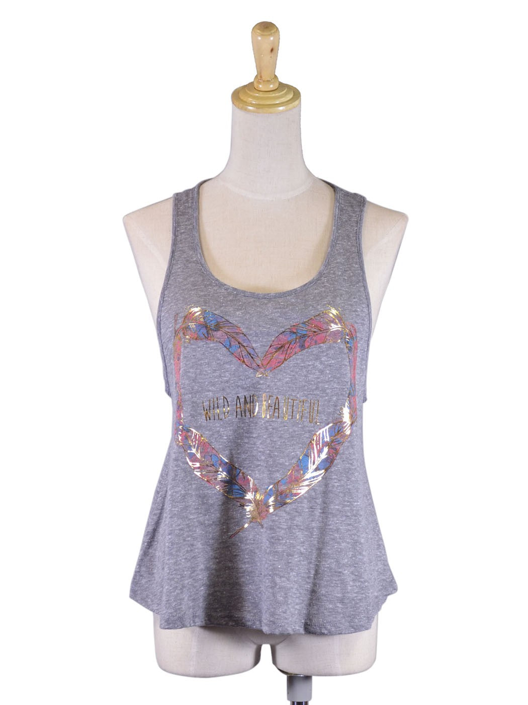Camiseta de tirantes de punto con espalda nadadora y estampado de plumas pacíficas y salvajes de Michelle Easygoing