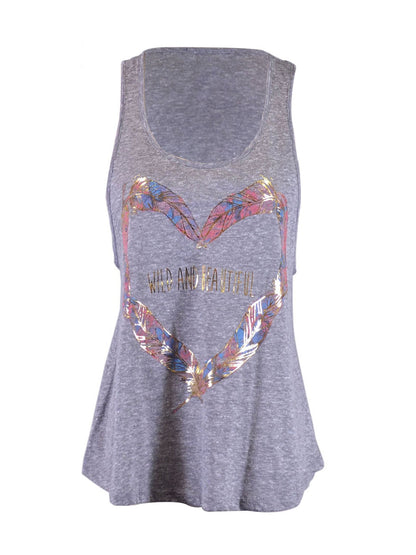 Michelle Easygoing Wild and Free Peaceful Feather Print Racerback Knit Tank