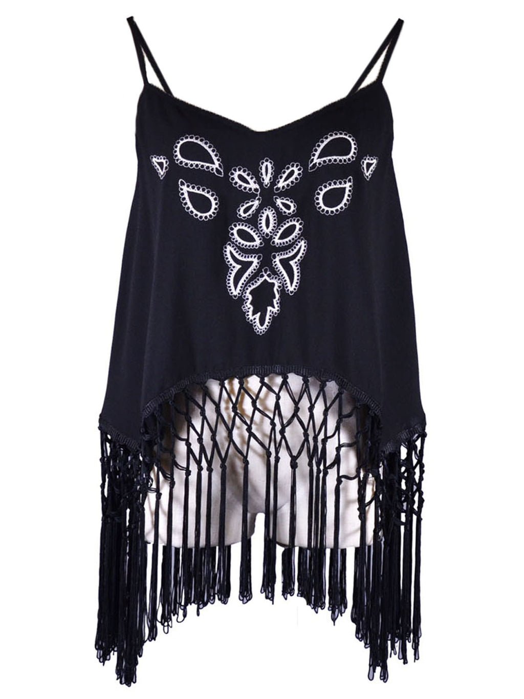 Blusa de gasa con dobladillo con borlas y flecos delanteros con bordado floral seductor de Ark &amp; Co