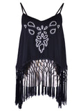 Blusa de gasa con dobladillo con borlas y flecos delanteros con bordado floral seductor de Ark &amp; Co