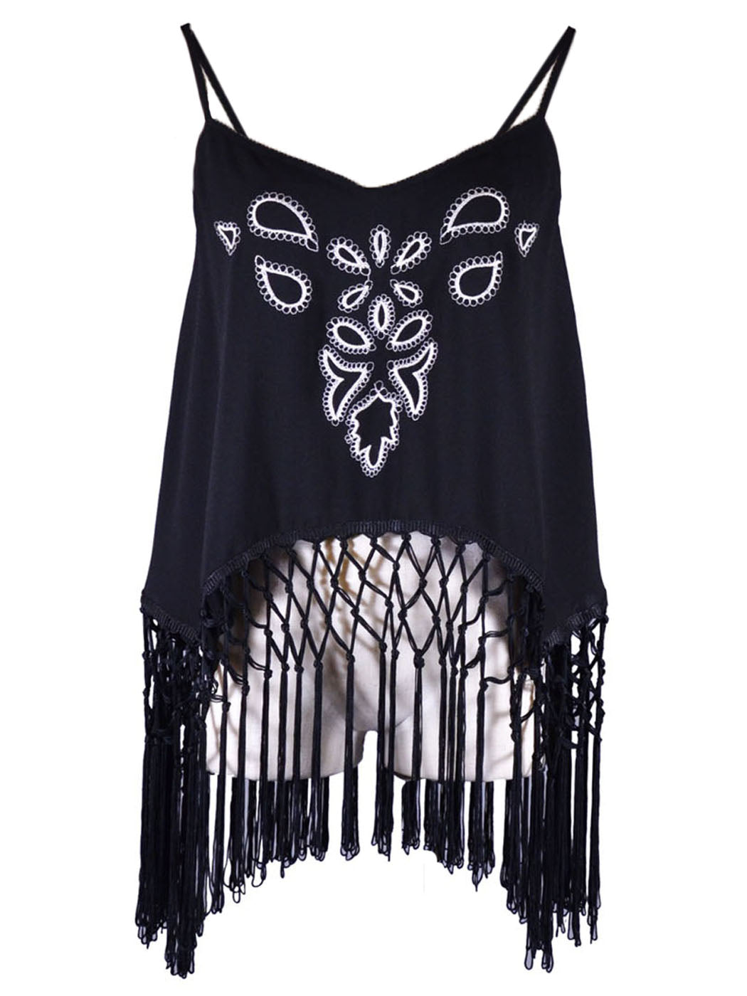 Blusa de gasa con dobladillo con borlas y flecos delanteros con bordado floral seductor de Ark &amp; Co