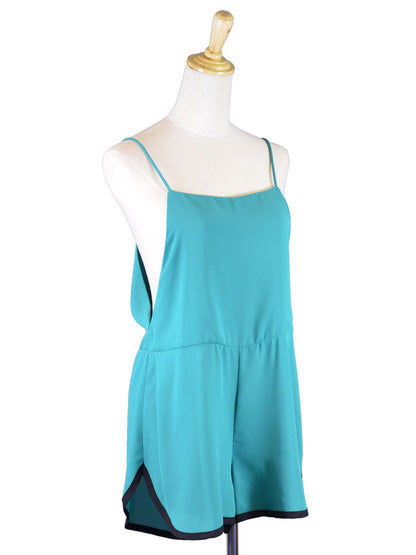 Audrey 3+1 Oh My Vibrant Solid Emerald Sleeveless Sporty Short Woven Romper