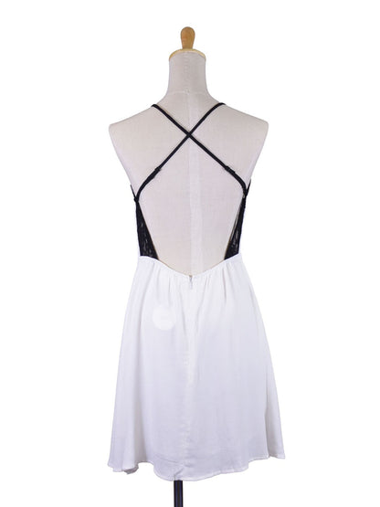Vestido vaporoso con encaje floral en la espalda, sexy, elegante, blanco y negro, de En Creme
