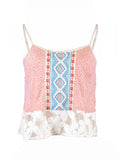 Blusa tejida con detalle de encaje y malla floral bordada a rayas linda con tomate volador