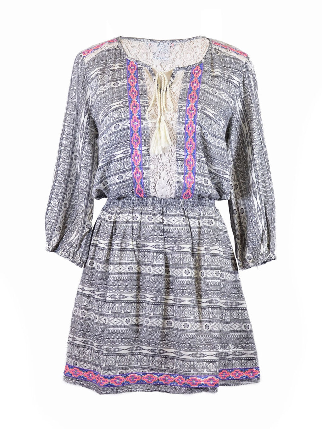 Vestido tejido con mangas a la cintura y estampado tribal gitano Flying Tomato