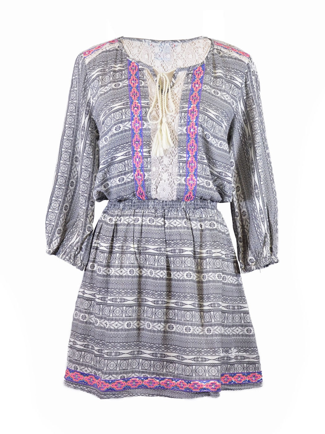 Vestido tejido con mangas a la cintura y estampado tribal gitano Flying Tomato