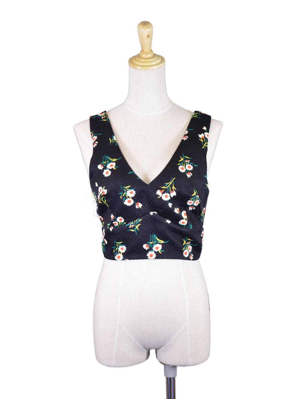 Top corto con escote en V y estampado floral oriental, bonito y exuberante