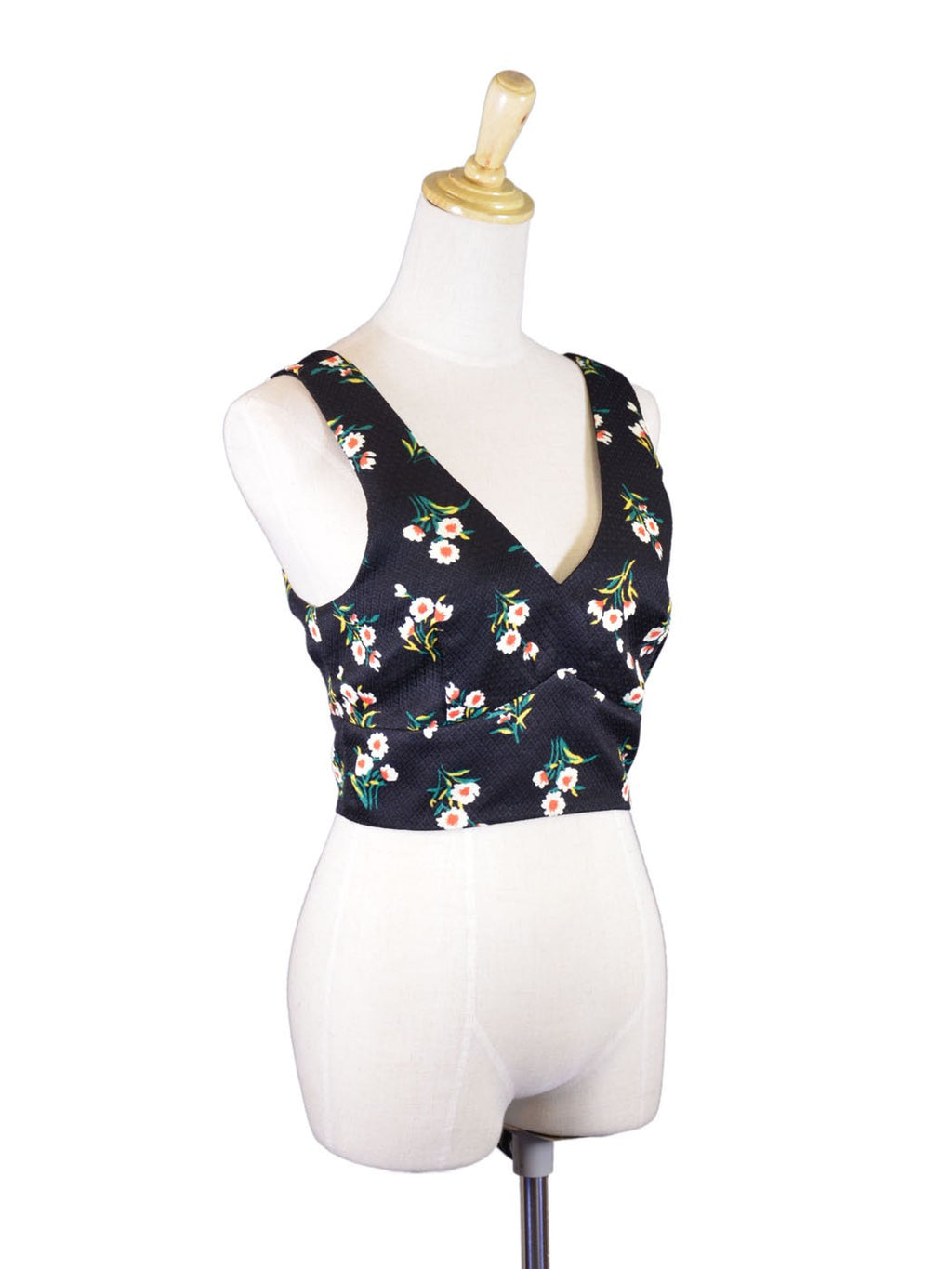 Top corto con escote en V y estampado floral oriental, bonito y exuberante