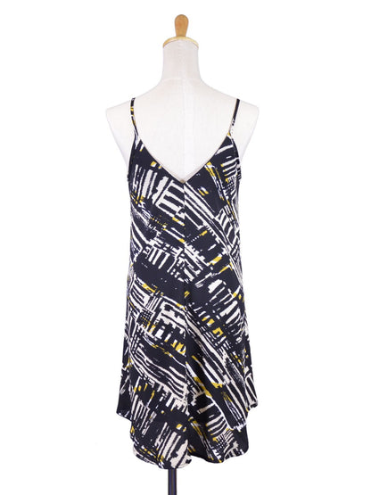 Lush Eccentric Abstract Artistic Front Yellow Band Loose Fit Woven Shift Dress