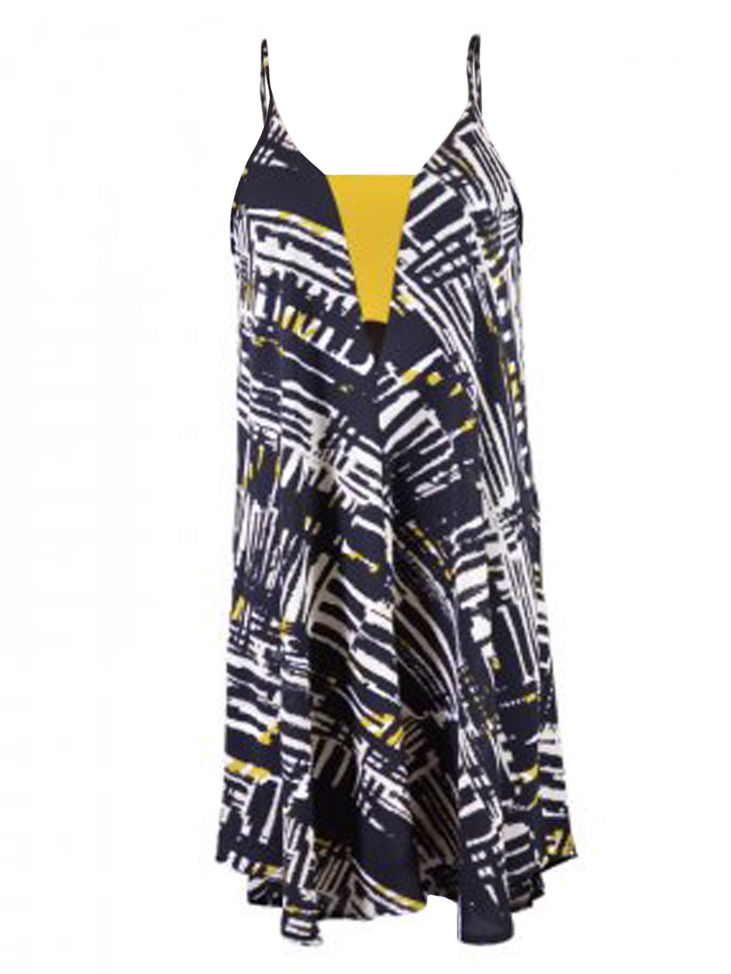 Vestido camisero holgado con banda amarilla en la parte delantera, abstracto y artístico, exuberante y excéntrico