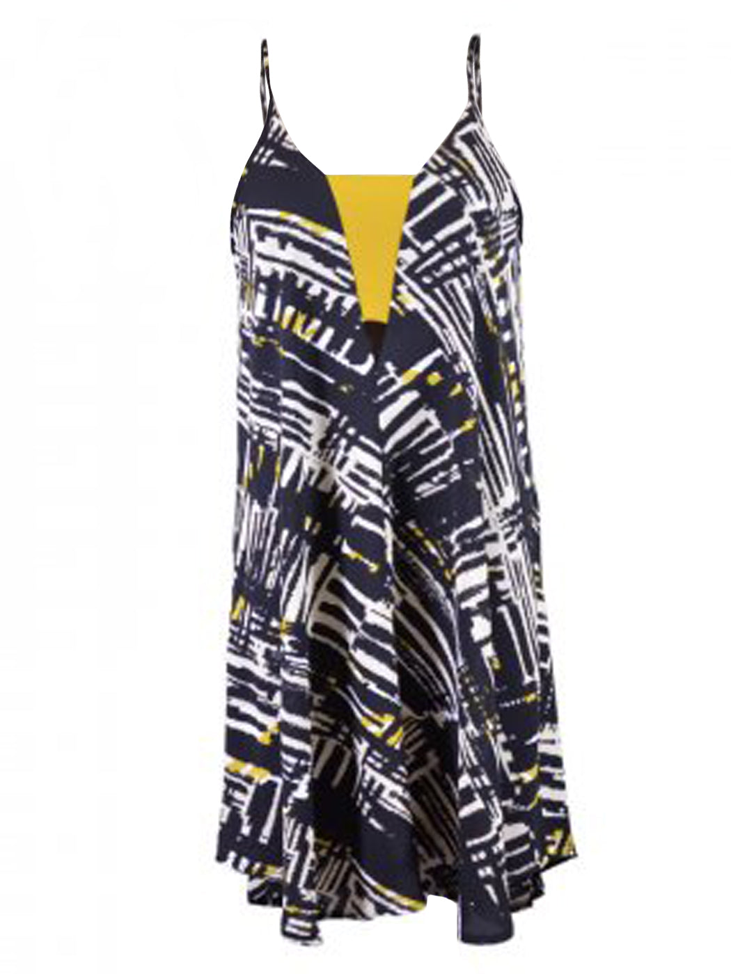 Vestido camisero holgado con banda amarilla en la parte delantera, abstracto y artístico, exuberante y excéntrico