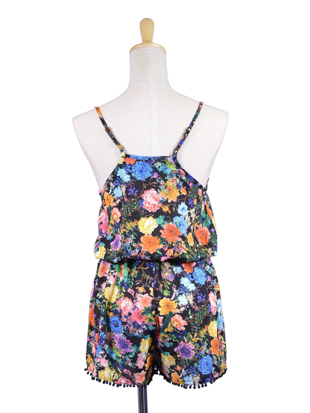 Mono de gasa transparente con dobladillo con ribete de lunares y estampado floral vibrante de San Souci