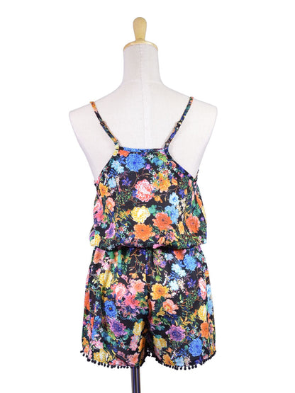 Mono de gasa transparente con dobladillo con ribete de lunares y estampado floral vibrante de San Souci