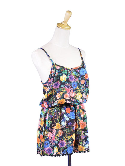 Mono de gasa transparente con dobladillo con ribete de lunares y estampado floral vibrante de San Souci