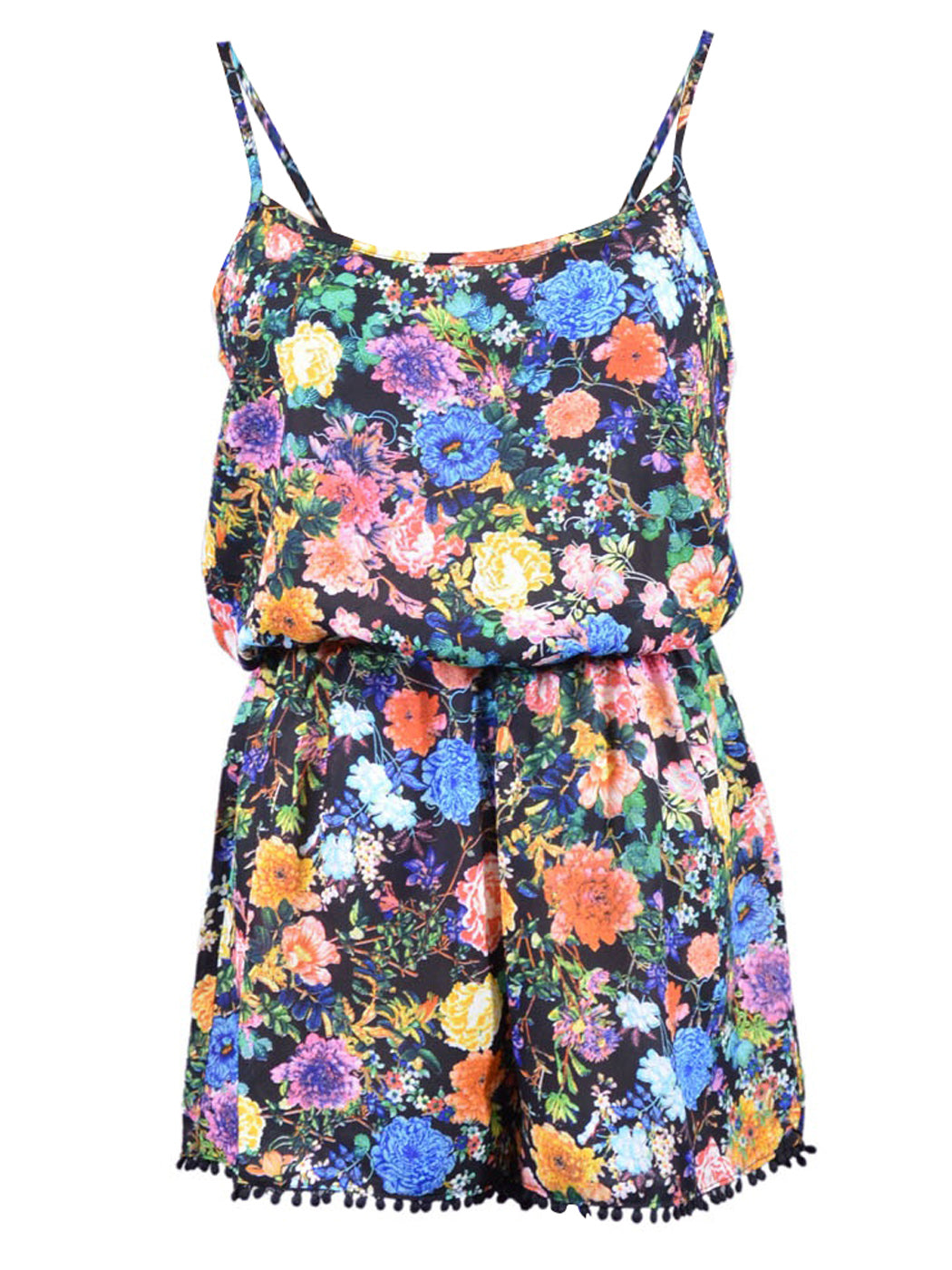 Mono de gasa transparente con dobladillo con ribete de lunares y estampado floral vibrante de San Souci