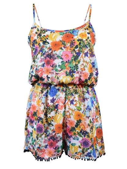 Mono de gasa transparente con dobladillo con ribete de lunares y estampado floral vibrante de San Souci