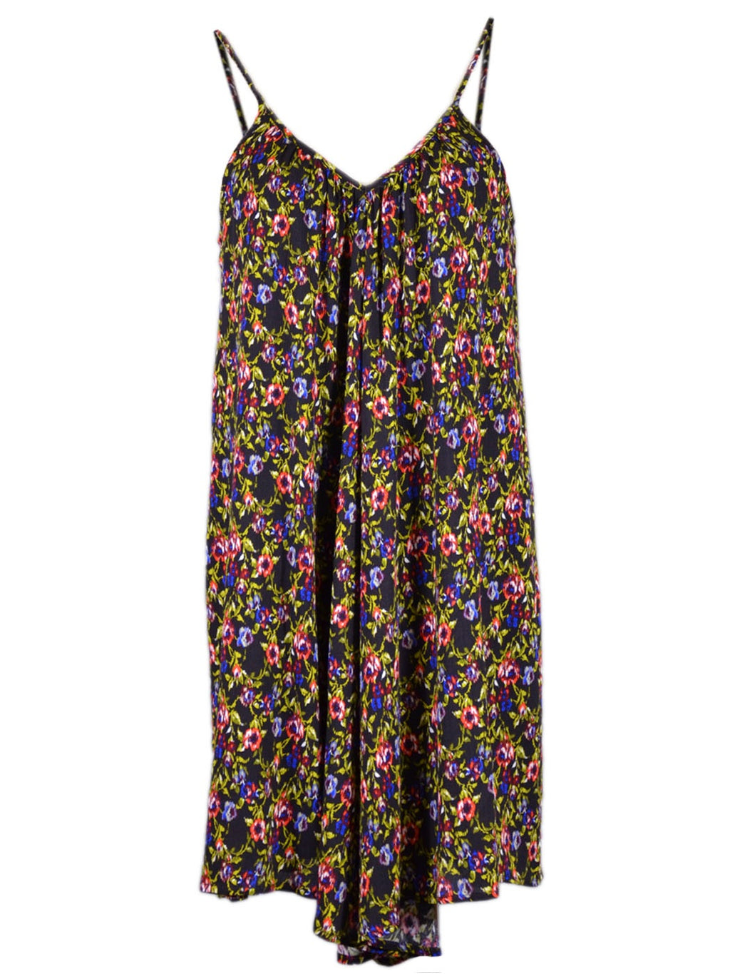 Vestido camisero con escote en V y espalda cruzada con estampado floral encantado de exuberantes flores estilo babydoll