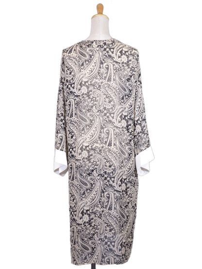 Audrey 3+1 Heavenly Paisley Print Open Front Cuff Sleeves Chiffon Long Kimono