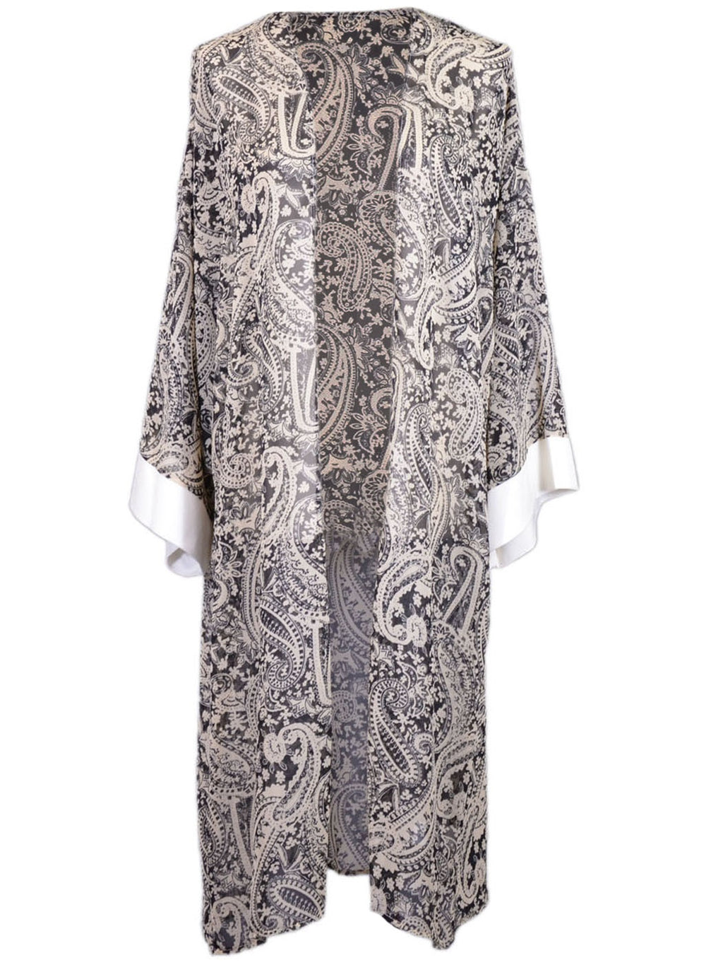 Kimono largo de gasa con puños abiertos y estampado paisley celestial Audrey 3+1