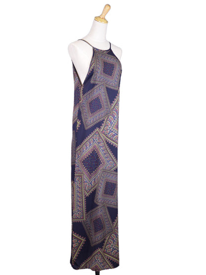 Audrey 3+1  Royal Paisley Print Picture Frame Halter Woven Maxi Evening Dress