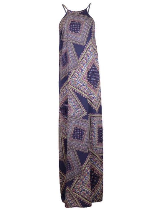 Audrey 3+1  Royal Paisley Print Picture Frame Halter Woven Maxi Evening Dress