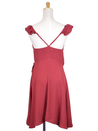 Cotton Candy Siren Iconic Ruffle Shoulder V-Neck Woven Wrap Tie Evening Dress