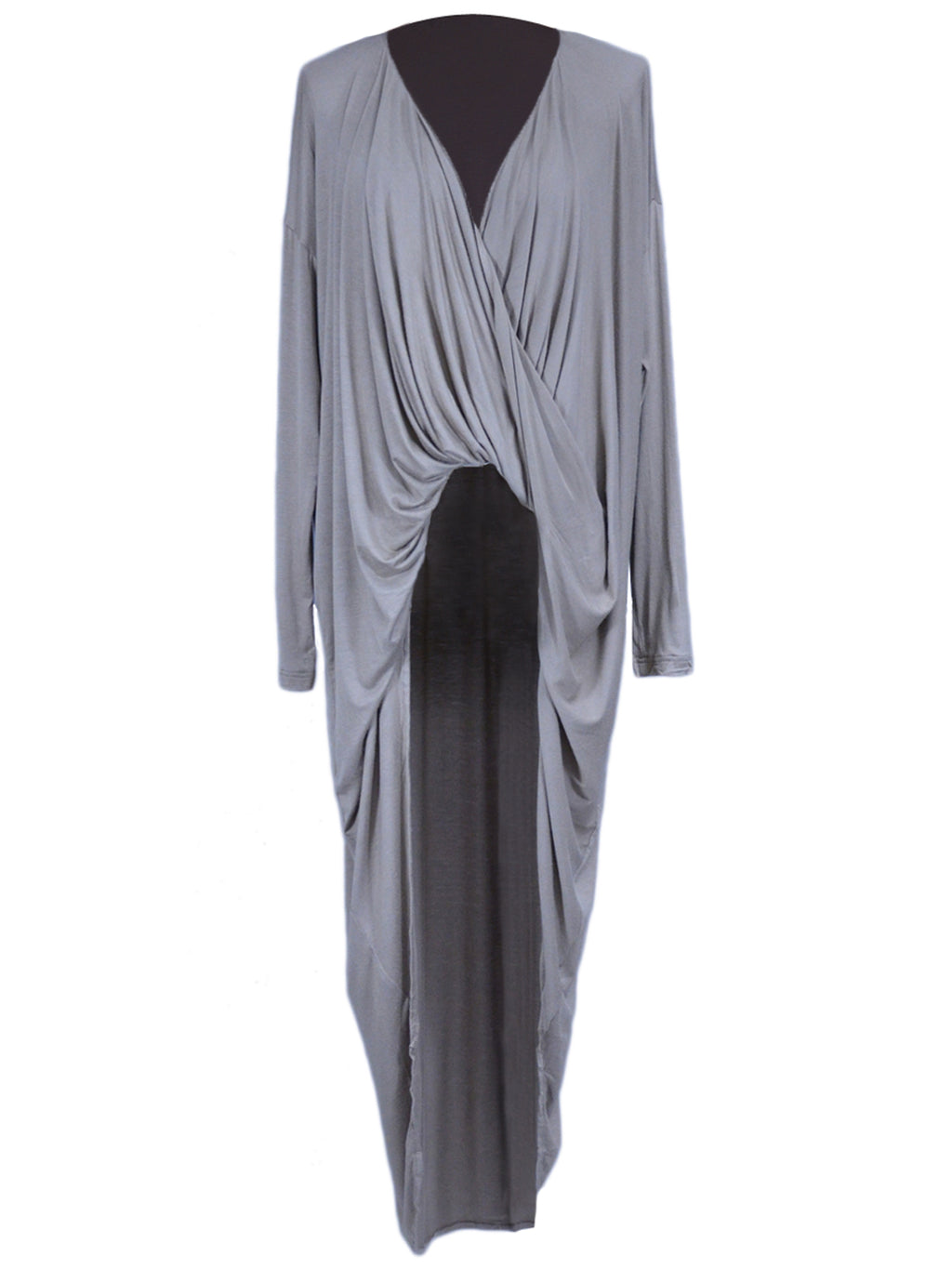 Vestido túnica de manga larga con escote drapeado y detalle elegante de algodón de azúcar que te enamorará