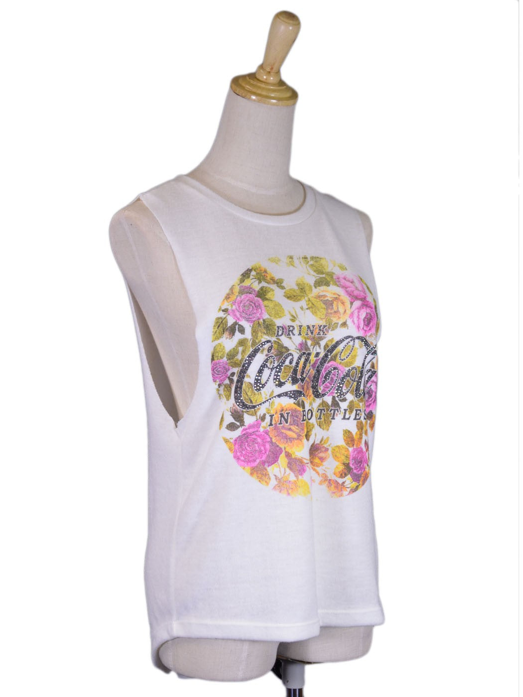 Top de punto sin mangas con cuello redondo y logo de Coca-Cola con estampado floral clásico e informal Sunset