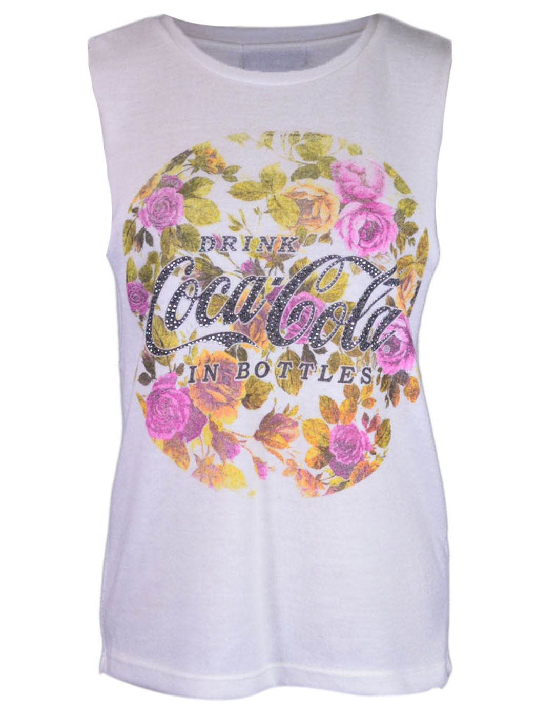 Top de punto sin mangas con cuello redondo y logo de Coca-Cola con estampado floral clásico e informal Sunset