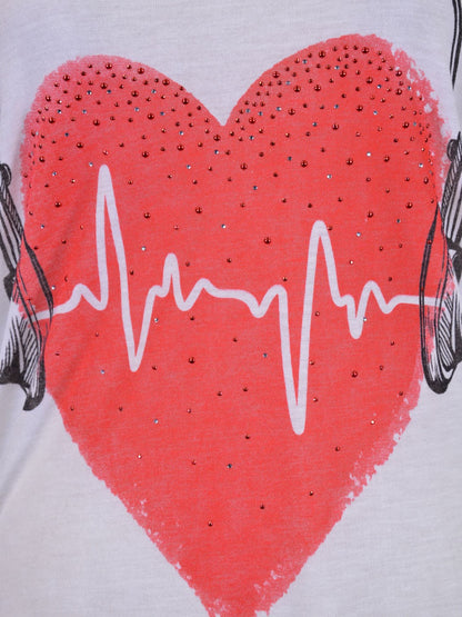 Top de punto clásico informal con mangas largas y mensaje en la espalda Our Hearts Have Beats