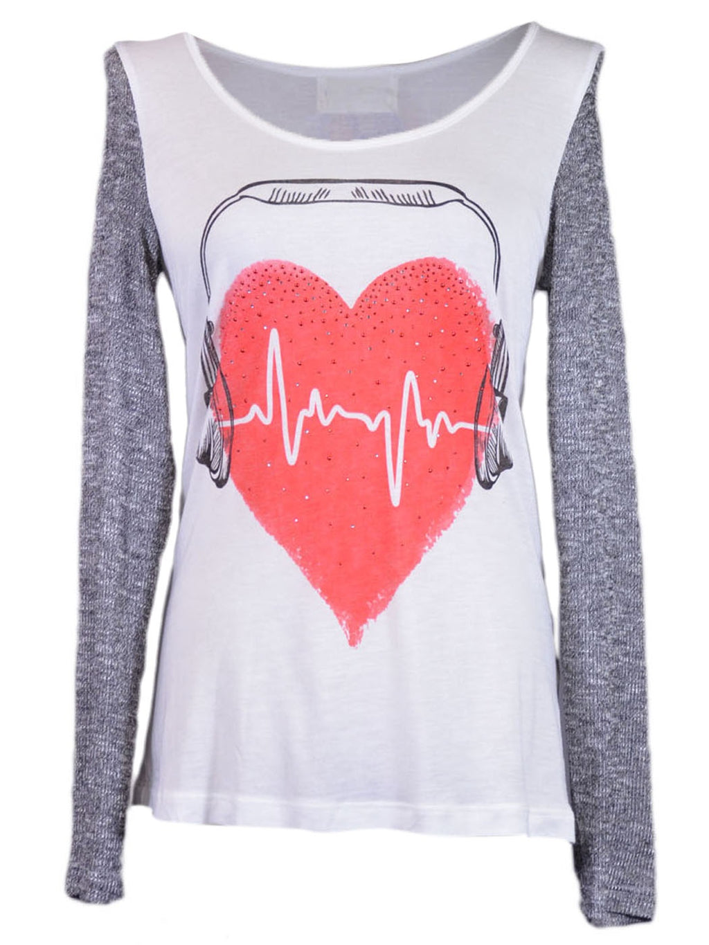 Top de punto clásico informal con mangas largas y mensaje en la espalda Our Hearts Have Beats