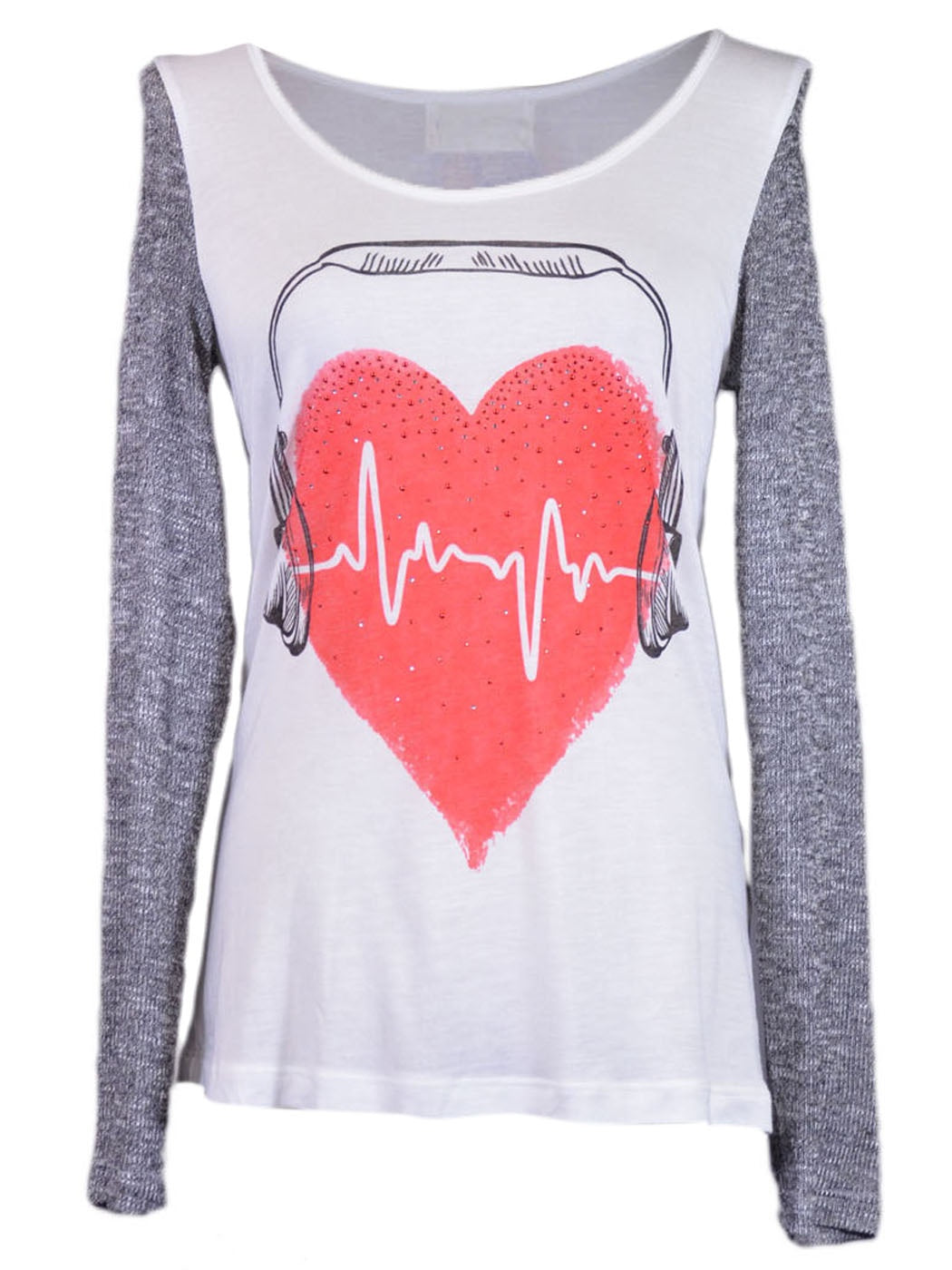 Top de punto clásico informal con mangas largas y mensaje en la espalda Our Hearts Have Beats