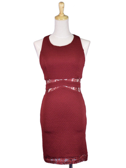 Lush Sexy Admirable Floral Lace Contrast Knit Bodycon T-Back Valentine Dress