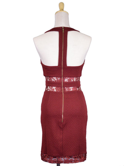 Lush Sexy Admirable Floral Lace Contrast Knit Bodycon T-Back Valentine Dress