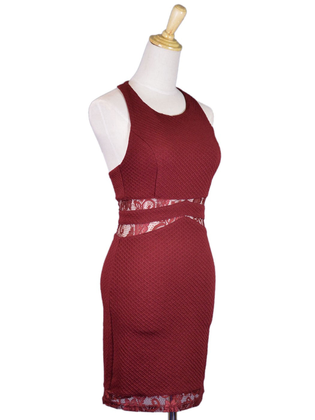Vestido de San Valentín ajustado con espalda en T y encaje floral en contraste, sexy y admirable