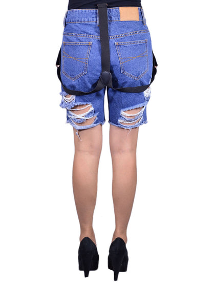 Pantalones cortos de mezclilla con botones y tirantes y rotos de estilo urbano de Uniq Stylist