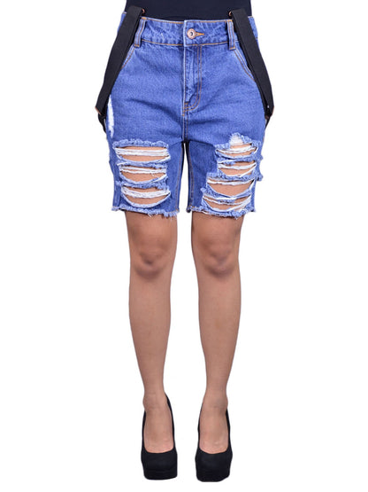 Pantalones cortos de mezclilla con botones y tirantes y rotos de estilo urbano de Uniq Stylist