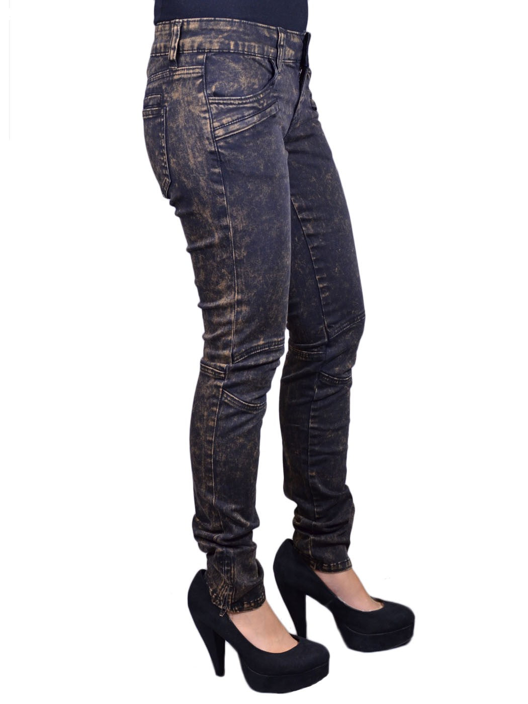 Pantalones tipo jegging ajustados con cremallera y tobillos en color chocolate lavado a la piedra de Uniq Earthy Funky Urban