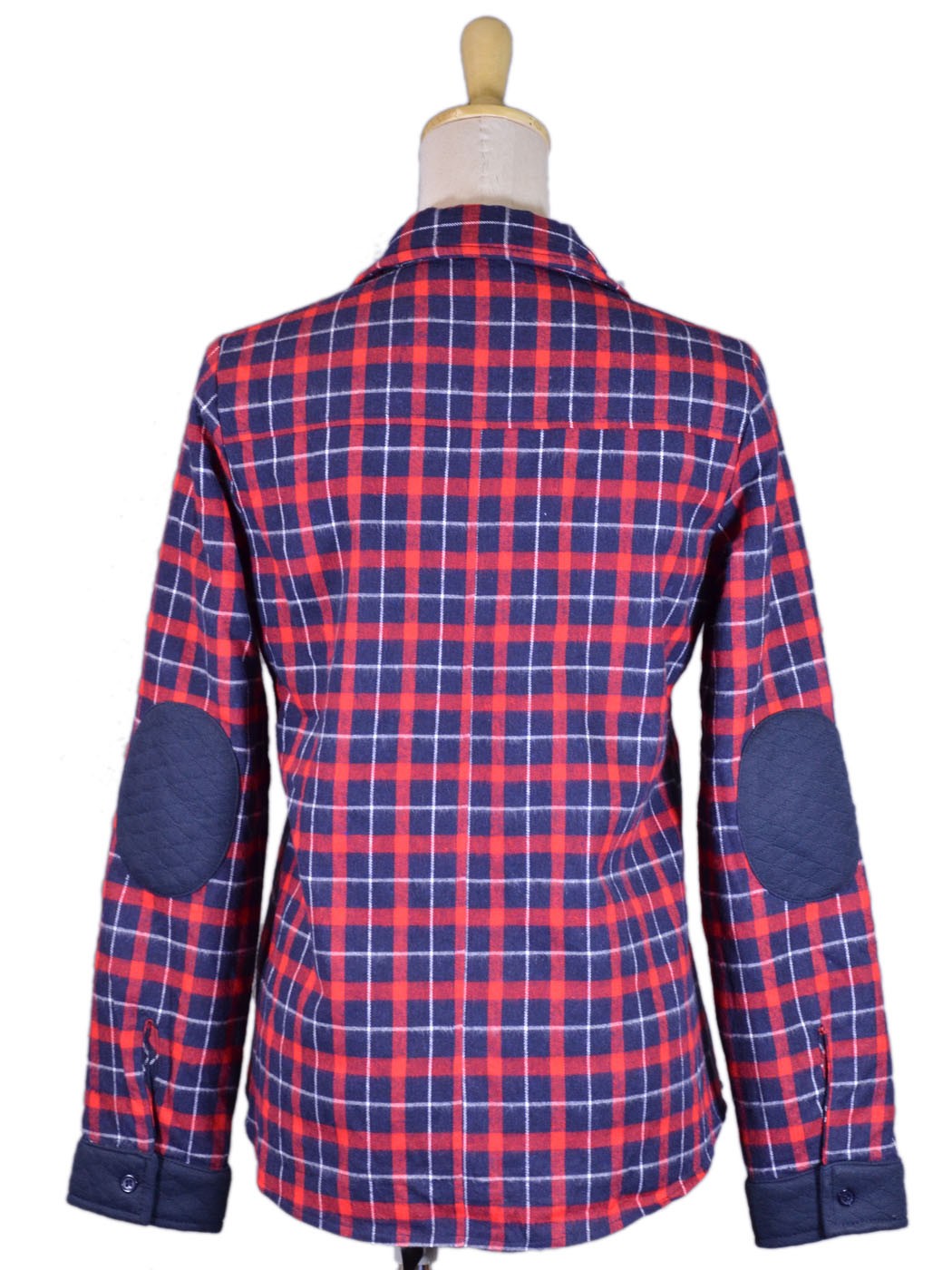 Chaqueta a cuadros con forro de piel sintética de oveja azul y roja de la marca En Creme