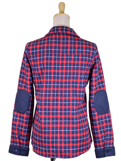 En Creme Brand Blue and Red Faux Sherling Lining Checkered Plaid Jacket