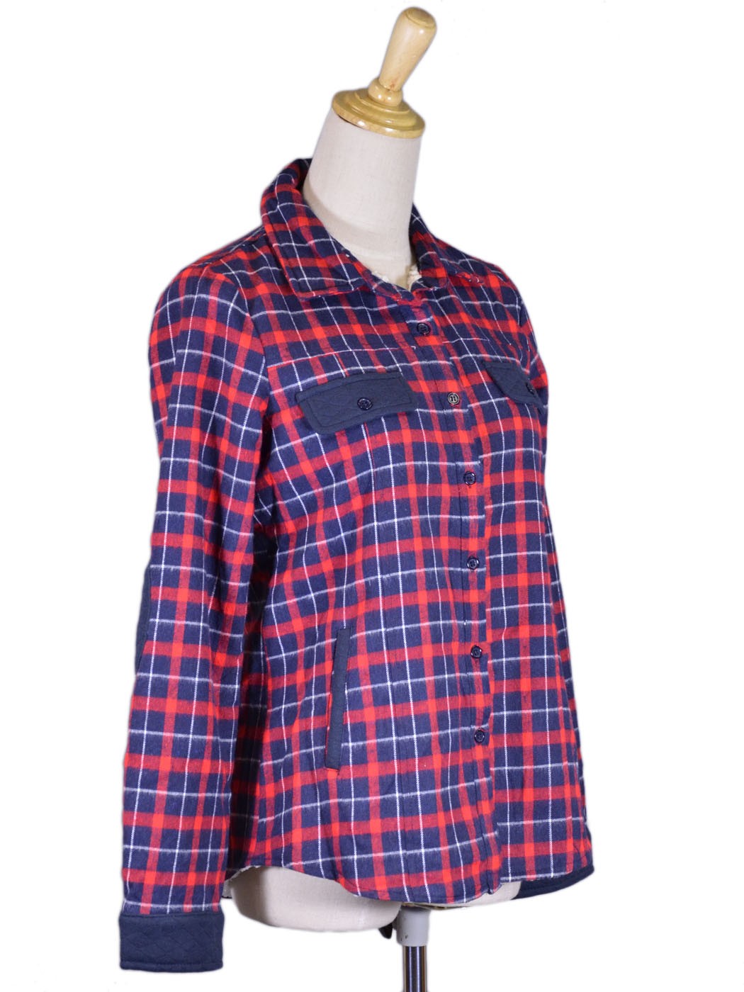 Chaqueta a cuadros con forro de piel sintética de oveja azul y roja de la marca En Creme