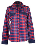 Chaqueta a cuadros con forro de piel sintética de oveja azul y roja de la marca En Creme