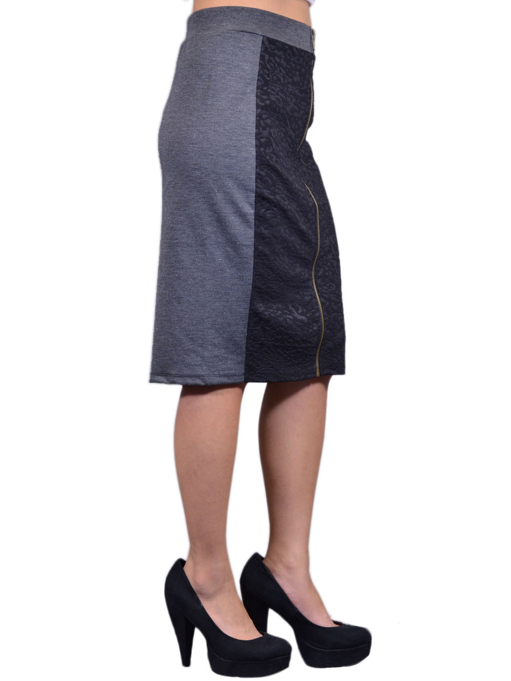 Falda con cremallera expuesta y paneles con estampado de leopardo en gris y negro de la marca Tresics
